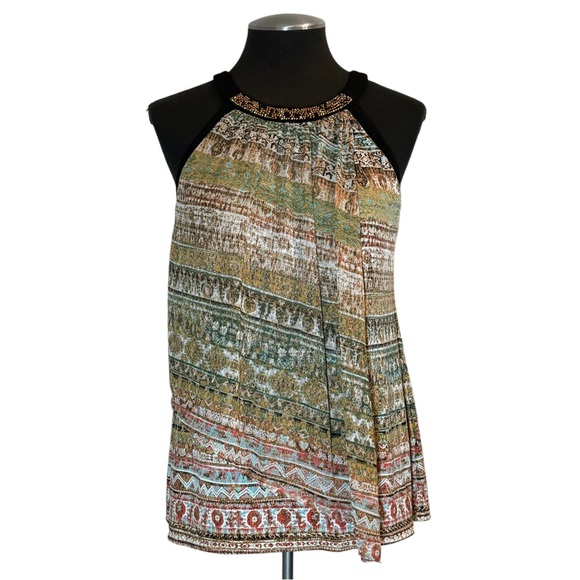 Dress Barn - Multicolor Print Beaded Stretch Halter Top – Petite Large - Picture 2 of 10
